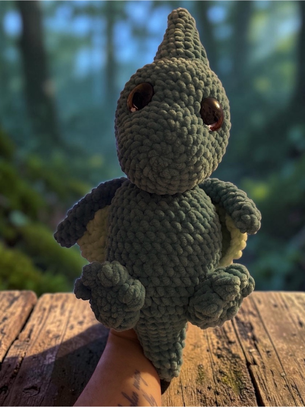 Handmade Crocheted pterodactyl Plush - Teal & Lime